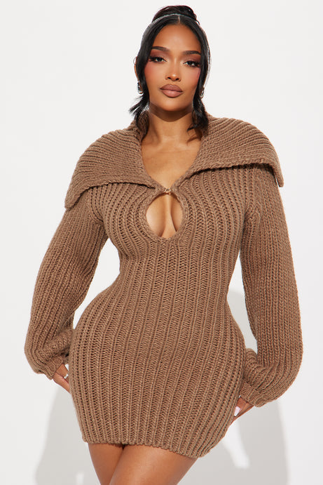 Tessa Chunky Knit Sweater Mini Dress - Mocha