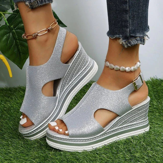 Sequined wedge sandals