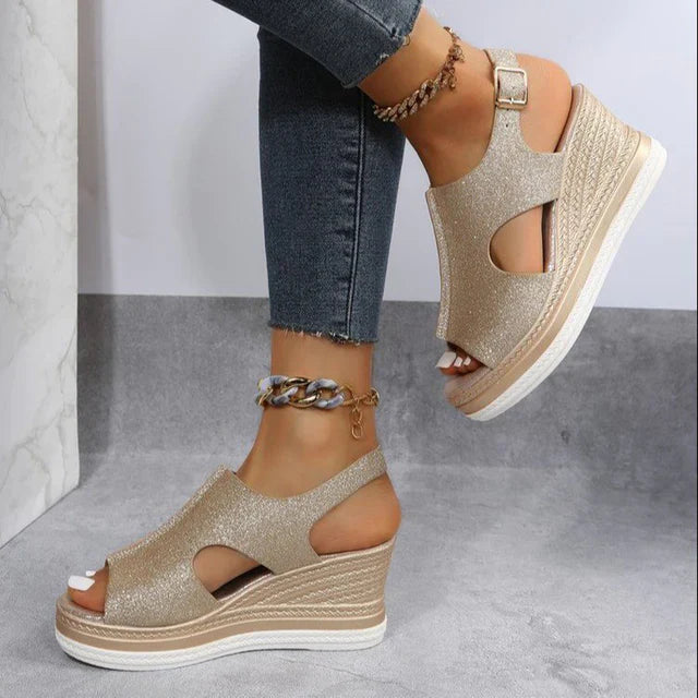 Sequined wedge sandals